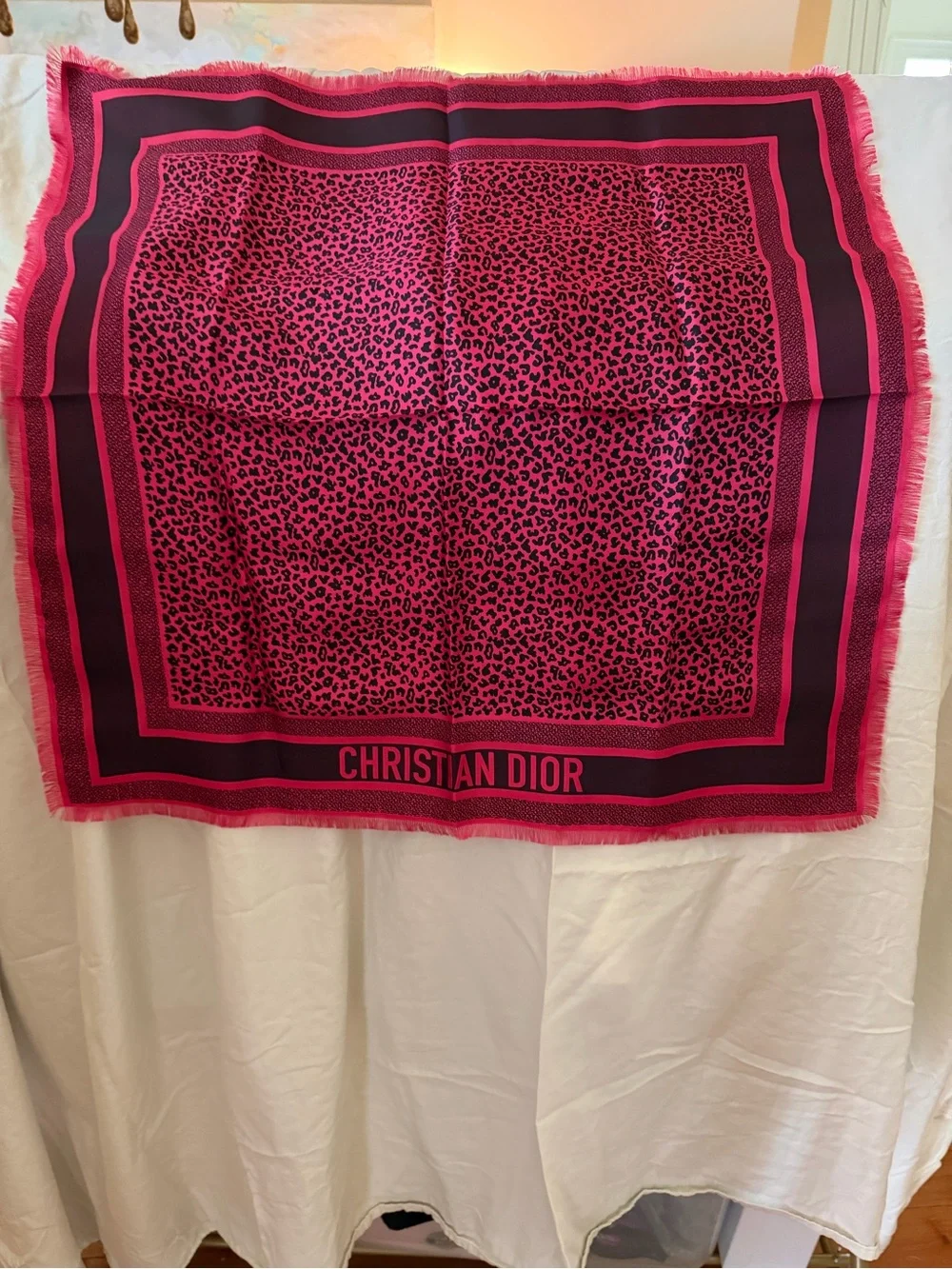 Dior Hot Pink and Black Leopard mitzah Print Silk Scarf NWT Full Set